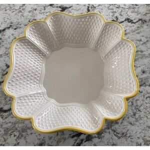 Vintage 8in Serving Dessert Bowl Quilted Design With Yellow Trim Made In Italy